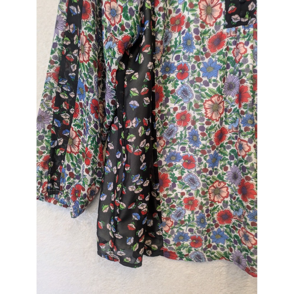 Nanette Lepore Blouse Women's 2X Multicolor Floral V-Neck Long Balloon Sleeve - Picture 2 of 12